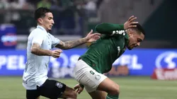 SP - SAO PAULO - 26/07/2025 - BRASILEIRO A 2025, PALMEIRAS X GREMIO - Vitor Roque jogador do Palmeiras disputa lance com Dodi jogador do Gremio durante partida no estadio Arena Allianz Parque pelo campeonato Brasileiro A 2025.