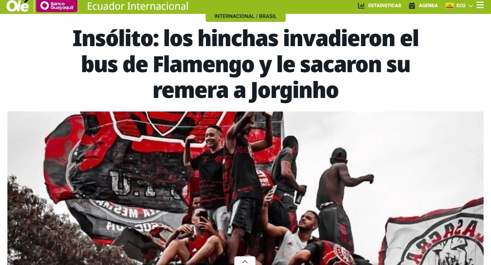 Jornal argentino destaca festa da torcida do Flamengo em “AeroFla”. Foto: Reprodução.
