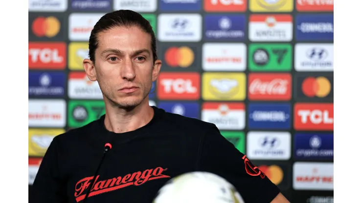 Filipe Luís durante a coletiva de imprensa. Photo by Buda Mendes/Getty Images