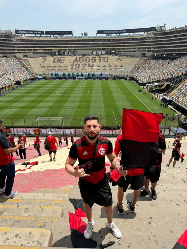 Romário Junior, editor-chefe do Bolavip Brasil, em Lima, Peru, para a final da Libertadores.