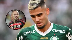 Cebolinha aplicou lindo drible em Andreas Pereira. Fotos: Rodrigo Valle/Getty Images e Thiago Ribeiro/AGIF