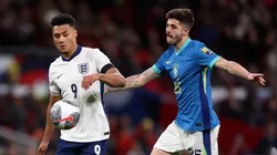 — Lucas Beraldo com a camisa azul da Seleção Brasileira contra a Inglaterra
