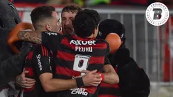Jogadores do Flamengo durante comemoração de gol em partida válida pelo Campeonato Brasileiro