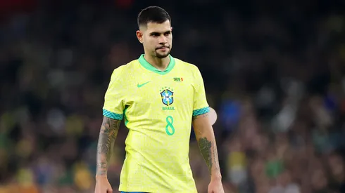 LONDON, ENGLAND - NOVEMBER 15: Bruno Guimarães of Brazil during the International Friendly match between Brazil and Senegal at Emirates Stadium on November 15, 2025 in London, England. (Photo by Harry Murphy/Getty Images)