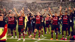 Jogadores do Flamengo comemoram a Libertadores. Foto: Adriano Fontes/Flamengo