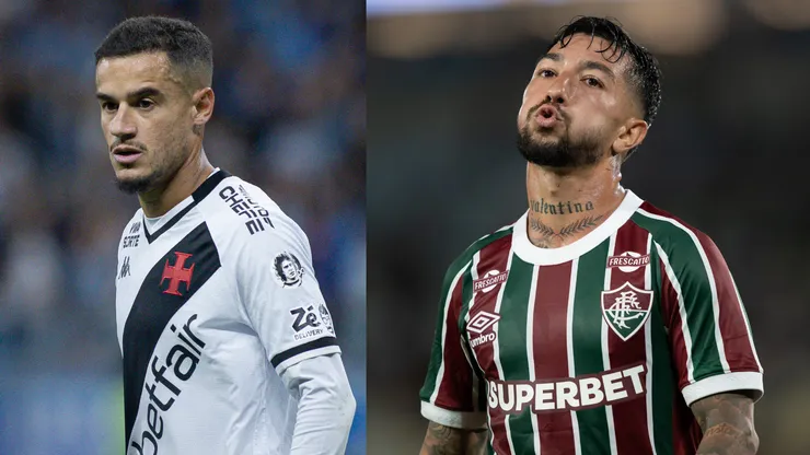 Coutinho e Lucho Acosta vão se enfrentar em Vasco x Fluminense - Fotos: Maxi Franzoi/AGIF e Jorge Rodrigues/AGIF