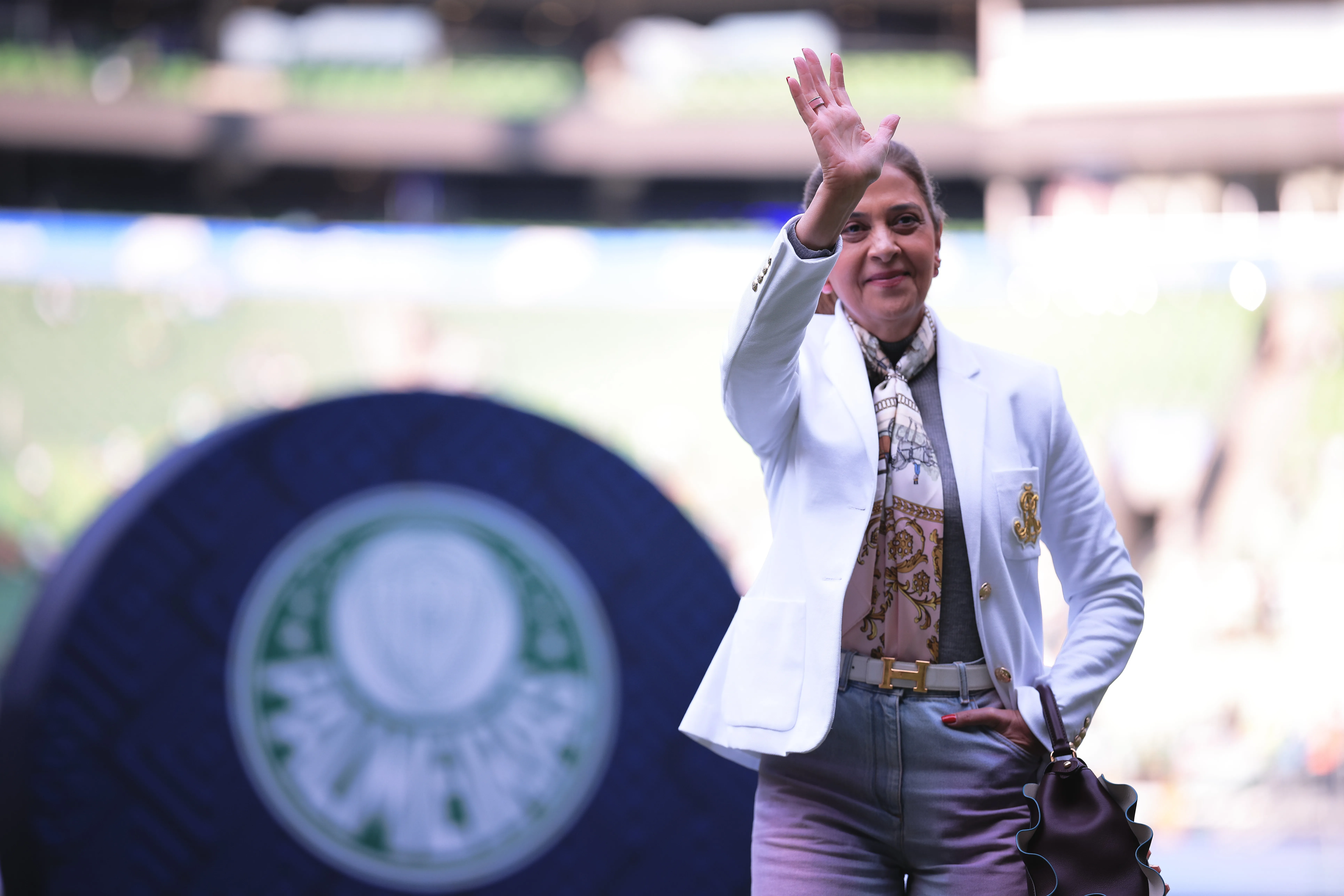 Leila pereira, presidente do Palmeiras, durante partida contra o Atletico-MG no estadio Arena Allianz Parque pelo campeonato Brasileiro A 2025. Foto: Ettore Chiereguini/AGIF