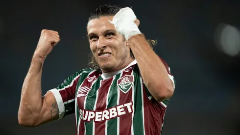 Canobbio jogador do Fluminense comemora seu gol durante partida contra o Sao Paulo no estadio Maracana pelo campeonato Brasileiro A 2025. Foto: Jorge Rodrigues/AGIF