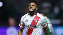 SAO PAULO, BRAZIL - SEPTEMBER 24: Miguel Borja of River Plate reacts during the Copa CONMEBOL Libertadores 2025 Quarter-final second leg match between Palmeiras and River Plate at Allianz Parque on September 24, 2025 in Sao Paulo, Brazil. (Photo by Alexandre Schneider/Getty Images)