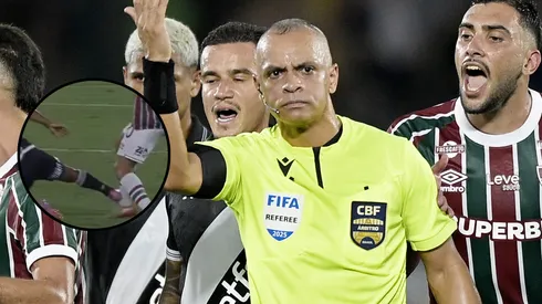 Wilton Pereira Sampaio tomou decisão polêmica em Fluminense X Vasco. Fotos: Alexandre Loureiro/AGIF e Reprodução/Sportv