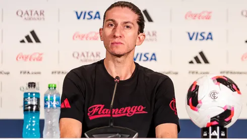 Filipe Luís em coletiva antes de Flamengo x PSG. Fotos: Gilvan de Souza/Flamengo