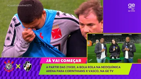 Cocão prendeu joelho no gramado no aquecimento e desfalca Vasco de última hora contra Corinthians - Foto: Reprodução/CazéTV