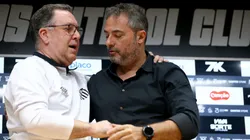 Alexandre Mattos e Marcelo Teixeira durante entrevista coletiva no Santos -Foto: Mauricio De Souza/AGIF