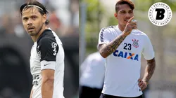 Ángel Romero e Paolo Guerrero em ação pelo Corinthians - Fotos: Joisel Amaral/AGIF e Daniel Vorley/AGIF