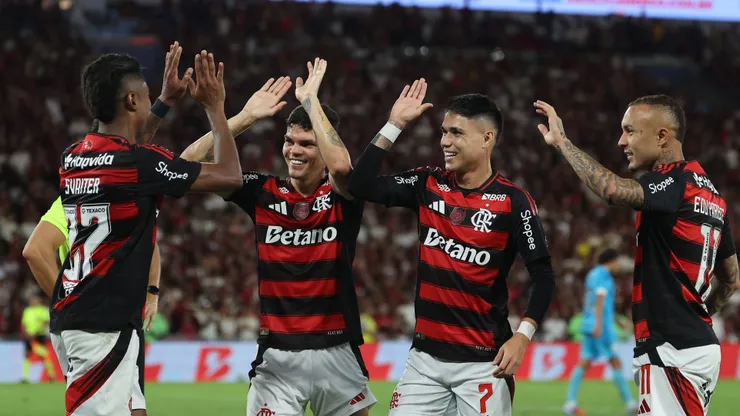 Cebolinha celebra gol pelo Flamengo. Photo by Wagner Meier/Getty Images