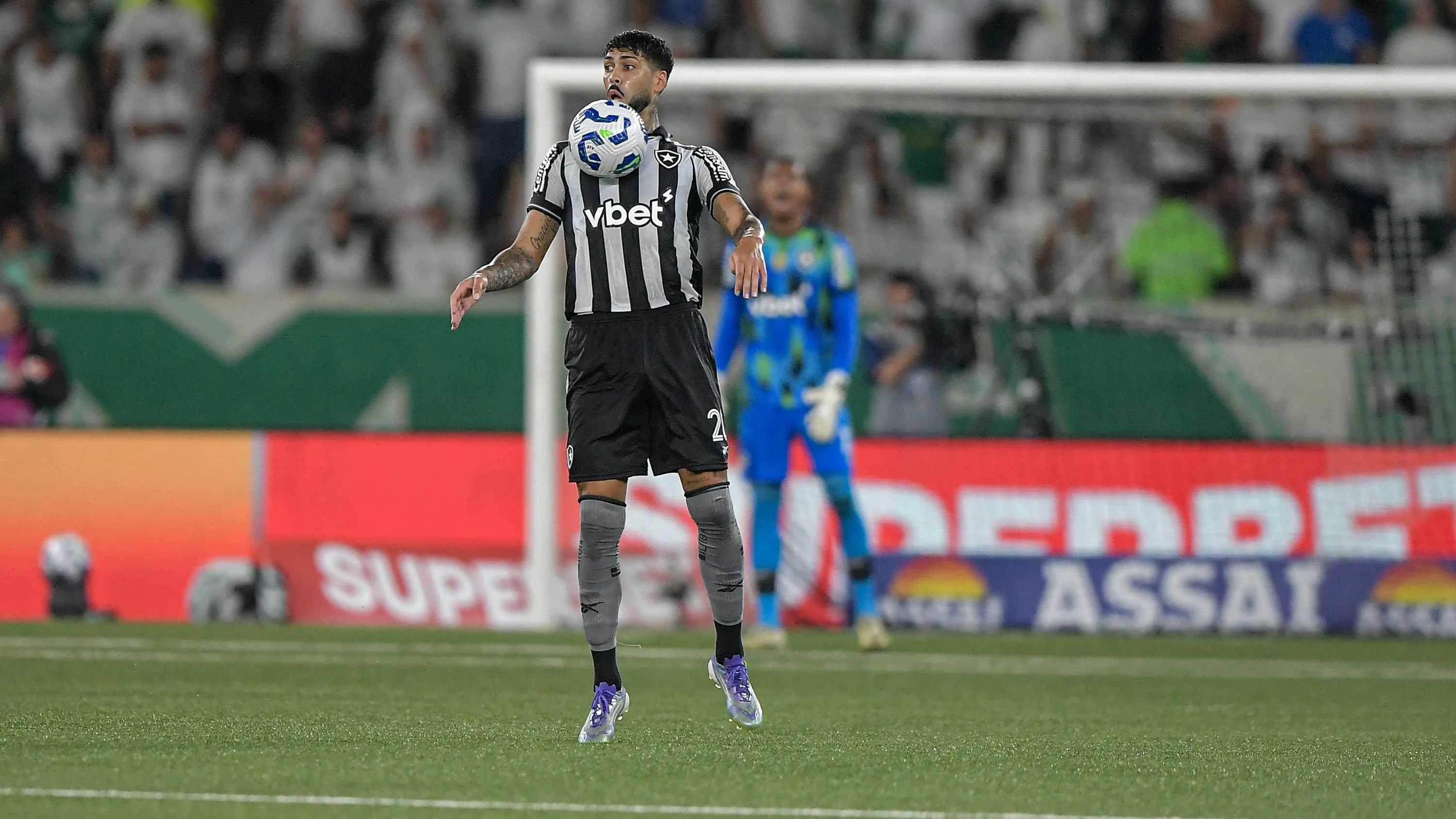 Alexander Barboza jogador do Botafogo durante partida contra o Palmeiras no estadio Engenhao pelo campeonato Brasileiro A 2025. Foto: Thiago Ribeiro/AGIF