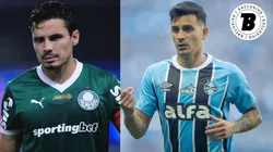 Veiga e Cristaldo podem ser companheiros no Grêmio em 2026 - Fotos: Ettore Chiereguini/AGIF e Foto: Liamara Polli/AGIF