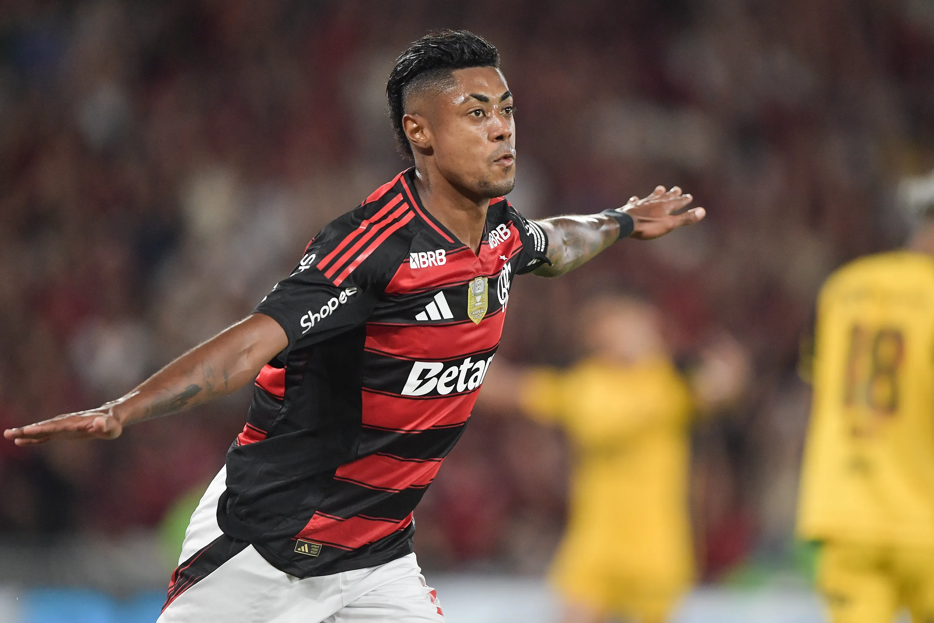 Bruno Henrique jogador do Flamengo comemora seu gol durante partida contra o Sport. Foto: Thiago Ribeiro/AGIF