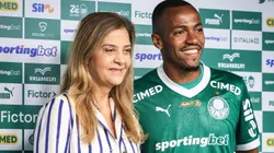 Marlon Freitas ao lado de Leila Pereira em sua apresentação no Palmeiras