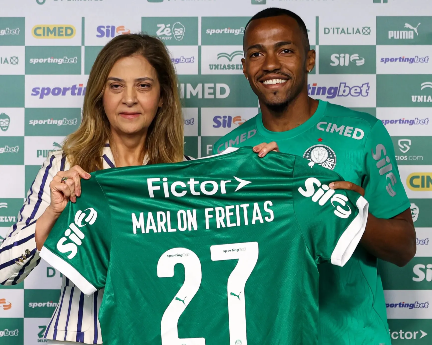 Marlon Fretas durante apresentação no Palmeiras. Foto: Fabio Menotti/Palmeiras