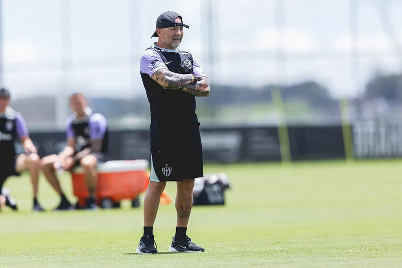 Sampaoli comanda o treino no Atlético-MG. Foto: Pedro Souza/Atlético-MG
