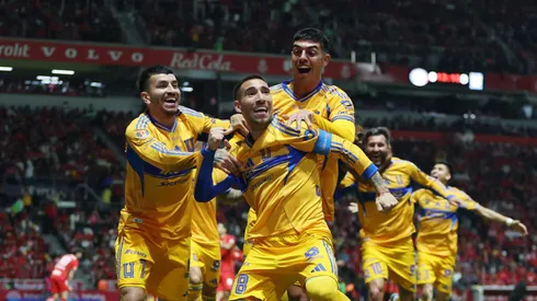 Juan Brunetta comemora gol em jogo do Tigres. Photo by Agustin Cuevas/Getty Images