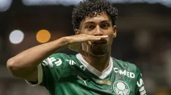 Luighi jogador do Palmeiras comemora seu gol durante partida contra o Atletico-MG no estadio Arena MRV pelo campeonato Brasileiro A 2025. Foto: Fernando Moreno/AGIF