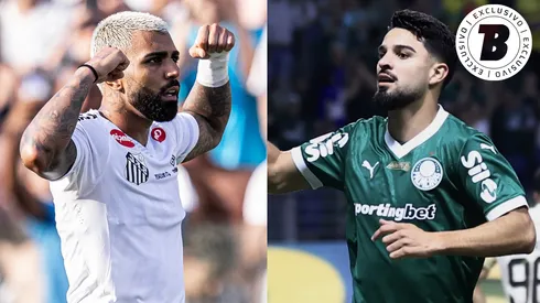 Gabigol e Flaco López. Fotos: Raul Baretta/ Santos FC e Marcello Zambrana/AGIF