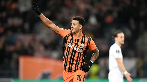 KRAKOW, POLAND – NOVEMBER 06: Kaua Elias of Shakhtar Donetsk celebrates scoring his team's second goal during the UEFA Conference League 2025/26 League Phase MD3 match between FC Shakhtar Donetsk and Breidablik at Henryk Reyman's Municipal Stadium on November 06, 2025 in Krakow, Poland. (Photo by Mateusz Slodkowski/Getty Images)