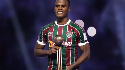 JEDDAH, SAUDI ARABIA – DECEMBER 22: Jhon Arias of Fluminense poses for a photo with the Bronze Ball award following the FIFA Club World Cup Saudi Arabia 2023 Final between Manchester City and Fluminense at King Abdullah Sports City on December 22, 2023 in Jeddah, Saudi Arabia. (Photo by Francois Nel/Getty Images)