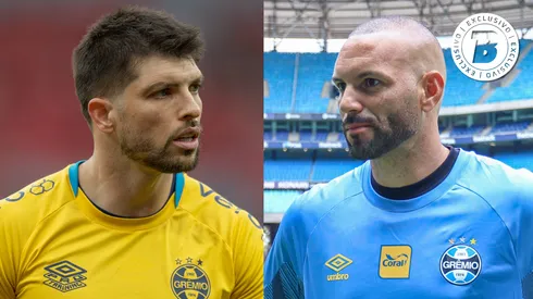 Thiago Volpi e Weverton. Fotos: Liamara Polli/AGIF e LUCAS UEBEL/GREMIO FBPA
