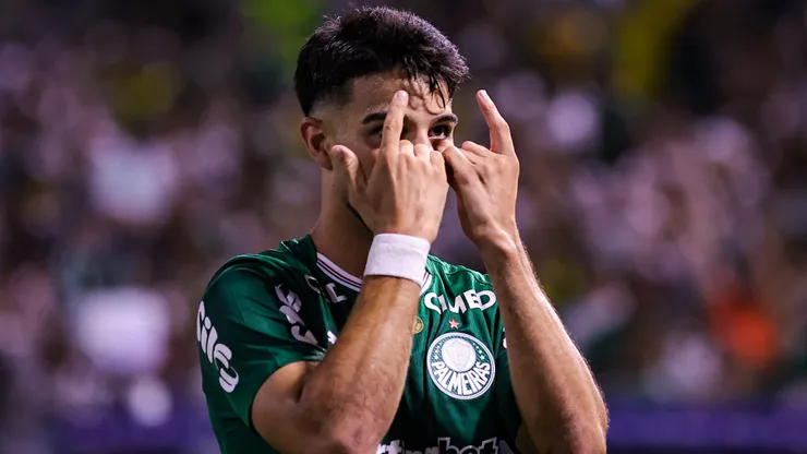 Flaco Lopez jogador do Palmeiras comemora seu gol durante partida contra o Mirassol no estadio Arena Barueri pelo campeonato Paulista 2026. Foto: Fabio Giannelli/AGIF