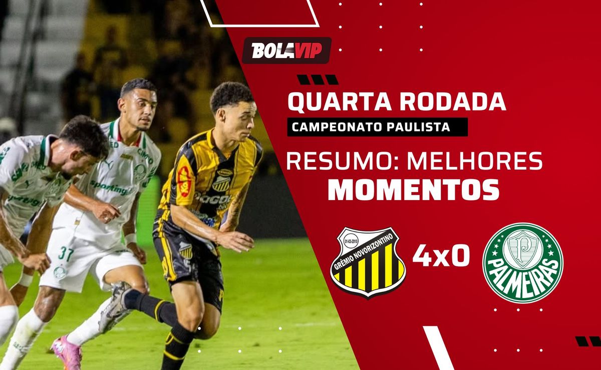 Novorizontino 4 x 0 Palmeiras: resumo completo com hat-trick e goleada pelo Campeonato Paulista 2026