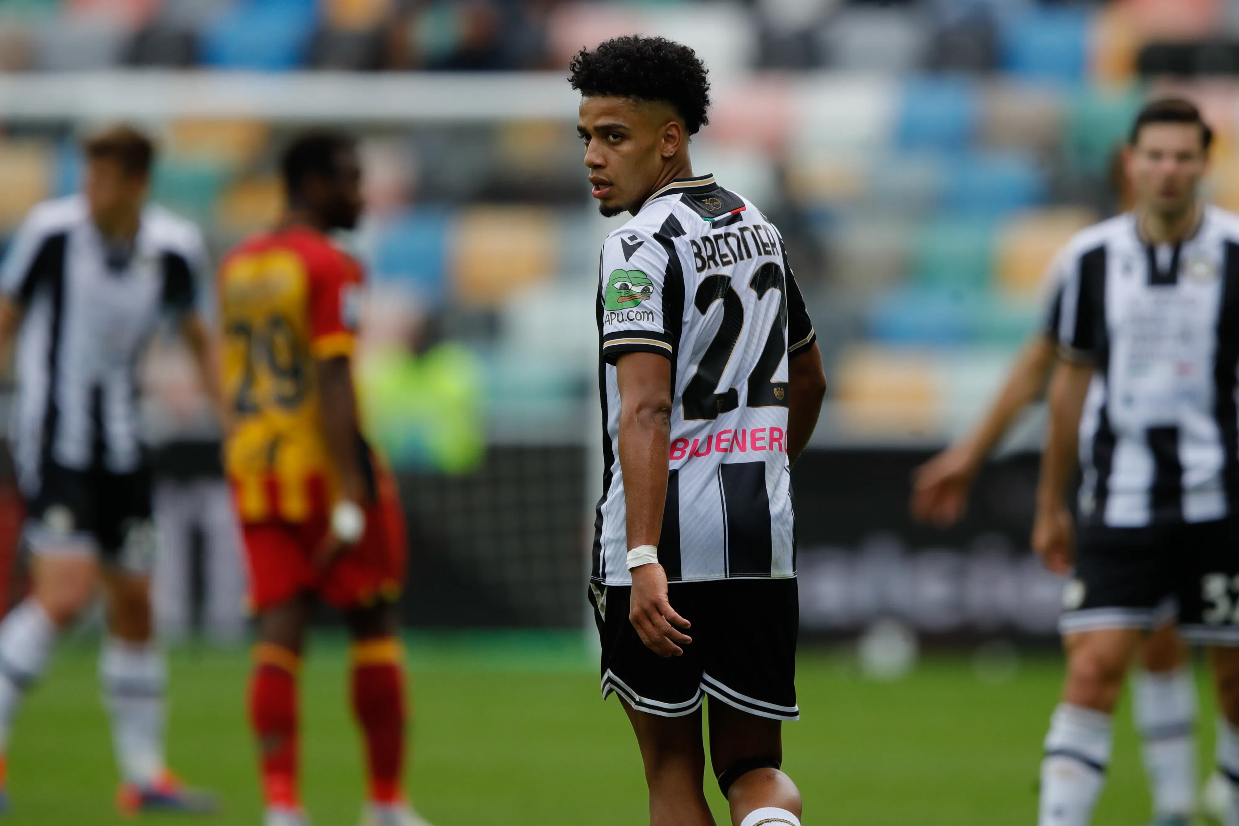 UDINE, ITALY – OCTOBER 05: Brenner of Udinese during the Serie A match between Udinese and Lecce at Stadio Friuli on October 05, 2024 in Udine, Italy. (Photo by Timothy Rogers/Getty Images)
