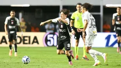 Garro, jogador do Corinthians, durante partida contra o Santos no estádio Vila Belmiro pelo campeonato Brasileiro A 2025. Foto: Mauricio De Souza/AGIF