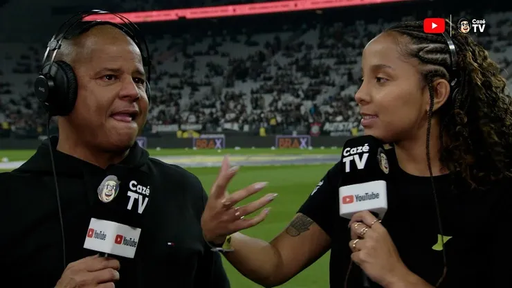 Marcelinho Carioca se emocionou com Yuri Alberto dando a volta por cima em Santos x Corinthians - Foto: Reprodução/CazéTV