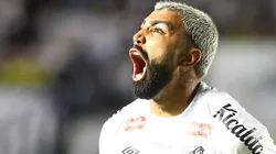Gabriel Barbosa, jogador do Santos, comemora seu gol durante partida contra o Corinthians no estadio Vila Belmiro pelo campeonato Paulista 2026. Foto: Mauricio De Souza/AGIF