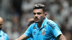 Tiquinho Soares em campo com a camisa do Peixe.