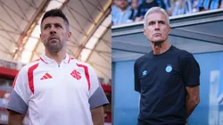 Pezzolano é o técnico do Internacional e Castro comanda o Grêmio. Fotos: Maxi Franzoi/AGIF
