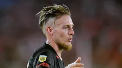 Santiago Ascacibar of Estudiantes La Plata celebrates after scoring the team's second goal during a Torneo Apertura Betano 2025 Interzone match between River Plate and Estudiantes at Estadio Mas Monumental Antonio Vespucio Liberti on March 1, 2025 in Buenos Aires, Argentina. (Photo by Marcelo Endelli/Getty Images)