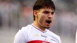 SP - SANTOS - 23/11/2025 - BRASILEIRO A 2025, SAO PAULO X JUVENTUDE - Bobadilla jogador do Sao Paulo comemora seu gol durante partida contra o Juventude no estadio Vila Belmiro pelo campeonato Brasileiro A 2025. Foto: Mauricio De Souza/AGIF