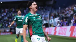 Mauricio, jogador do Palmeiras, comemora seu gol durante partida contra o Sao Paulo no estadio Arena Barueri pelo campeonato Paulista 2026. Foto: Ettore Chiereguini/AGIF