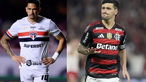 Luciano e Arrascaeta vão se enfrentar nesta quarta-feira (28) – Fotos: Marcello Zambrana/AGIF e Alexandre Loureiro/AGIF