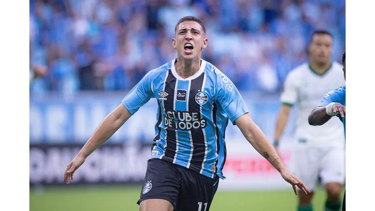 Miguel Monsalve (Grêmio) celebrando seu gol contra o Juventude, no dia 31.01.2026. Foto: Maxi Franzoi/AGIF