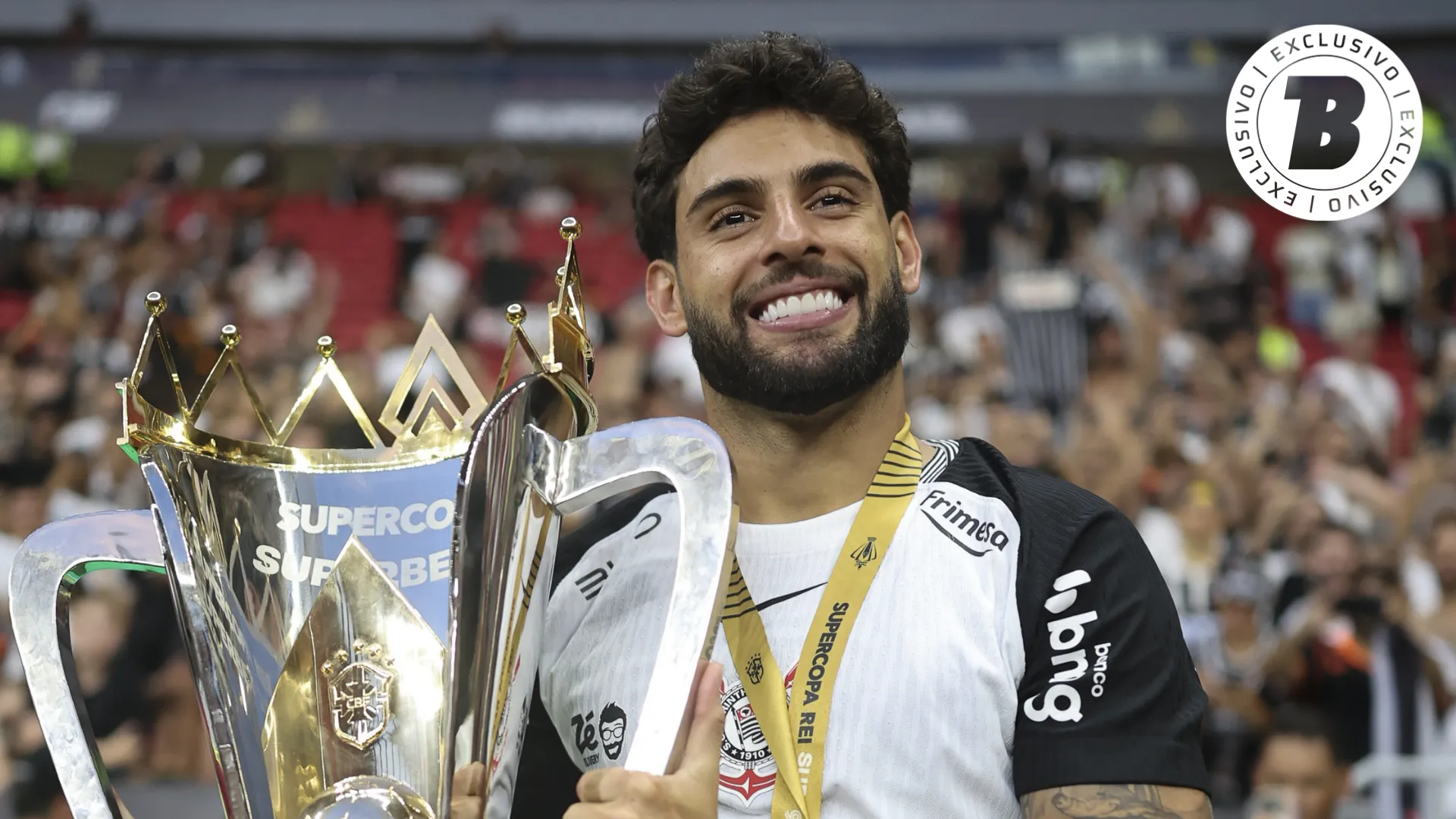 Yuri Alberto do Corinthians comemora título de campeão após partida contra o Flamengo. Foto: Mateus Bonomi/AGIF