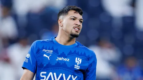 Marcos Leonardo of Al-Hilal FC reacts during the Saudi Pro League match between Al Hilal and Al Shabab at Kingdom Arena on October 31, 2025 in Riyadh, Saudi Arabia. (Photo by Abdullah Ahmed/Getty Images)