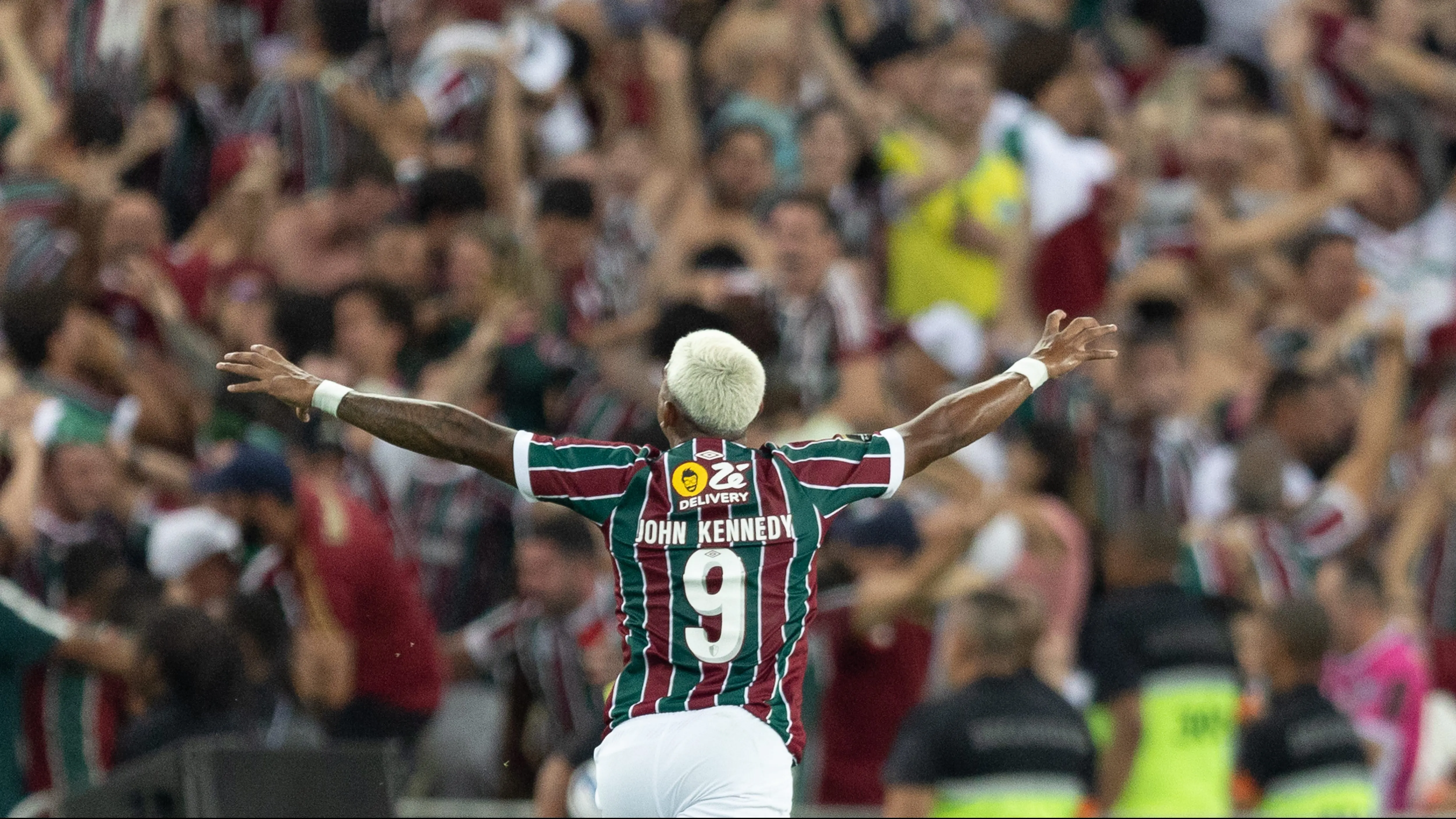John Kennedy jogador do Fluminense comemora seu gol durante partida contra o Boca Juniors no estadio Maracana pela Libertadores 2023. Foto: Liamara Polli/AGIF