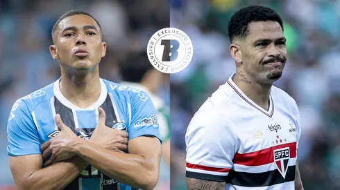 Carlos Vinícius leva vantagem sobre Luciano. Foto: Maxi Franzoi/AGIF - Marco Miatelo/AGIF