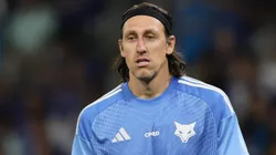 Cássio jogador do Cruzeiro durante aquecimento antes da partida contra o Sport no estadio Mineirao pelo campeonato Brasileiro A 2025. Foto: Gilson Lobo/AGIF