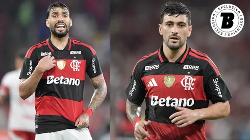 Paquetá e Arrascaeta em ação pelo Flamengo – Fotos: Thiago Ribeiro/AGIF